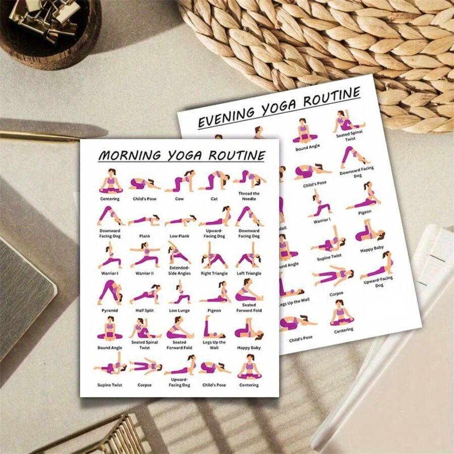 8 Inch X 10 Inch Unframed Yoga Practice Guide, Includes Yoga Poses And Movements, Suitable For Home Gym, Pilates And Stretching, White, Fitness Plan, Illustrated Poses, High-Quality Paper Material - Multicolor - View 1