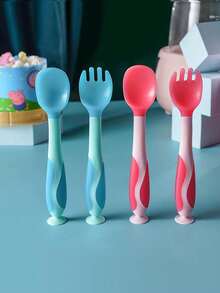 Set de 2 piezas de cuchara y tenedor con ventosa termocrómica de caja de PP, flexible - Multicolor - Ver 4