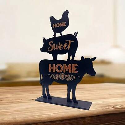 1pc Rustic Farmhouse Easter Decor, Wooden Animal Stackable Figurine, "Home Sweet Home" Log Design, No Electricity Required, Featherless Holiday Centerpiece