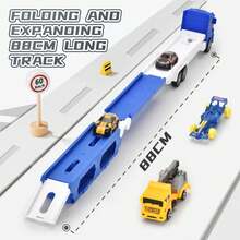 7pcs Juego de lanzador de camión transformable, incluye 6 coches de metal, tobogán plegable, diseño transformable, material ABS, accionamiento manual, interactivo para la familia, ideal para regalos de fiestas infantiles, cumpleaños, Navidad, Pascua, adecuado para niños mayores en Navidad, Año Nuevo, San Valentín, eventos de fiesta - Azul - Ver 3