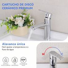 Torneira Misturador Banheiro Prata Aço Inoxidável 304 Monocomando Quente E Fria Para Bancada Com Cartucho Cerâmico Anti Gotejamento Winda - prata - Visão 3