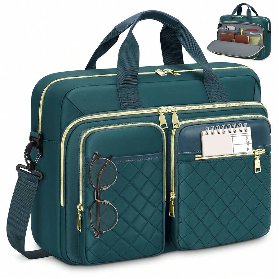 Laptop Bag For Women 15.6/17.3 Inch Laptop Briefcase Large Laptop Case Work Computer Bag Messenger Bag For Women Business Office Travel College - 墨綠色 - 查看 1