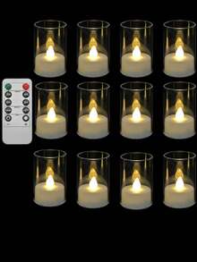 12/24-Piece Smokeless LED Tea Candle With Transparent Acrylic Candle Holder – Battery-Powered Flameless Decorative Lights Suitable For Home Décor, Holidays, Weddings, Parties, Restaurants, And As Gifts. - trắng - Xem 9
