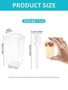 20/40/80个装方形迷你甜点杯，带盖，可选配勺子，透明芭菲杯（甜点杯），适用于婚礼招待会、派对、酸奶、布丁、芝士蛋糕、蛋奶冻、果冻和开胃慕斯等。 - - - 查看 5