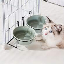 1 Set Anti-Spill Cat Food Bowl, Hanging Ceramic Pet Bowl, Fixed Dog Bowl, Suitable For Puppies & Kittens, Raised Pet Feeder - 360mL - View 4