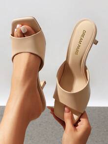 2026 New Summer Style Women Kitten Heel Mule Sandals, Casual Open Toe Slip-On Heeled Sandals For Daily, Dressy & Casual Occasions - 杏色 - 查看 3