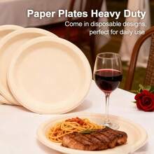 50/100/150pcs 100% Compostable Brown Paper Plates (10 Inch Round), Heavy Duty Plates Made Of Sugarcane Fiber, For Daily Dinner, Party, BBQ - True Color - View 7