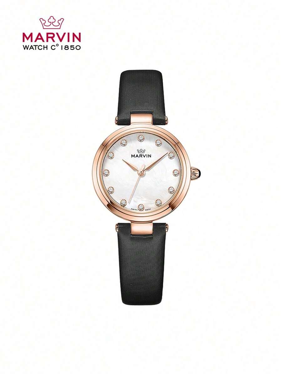 Women's Watch Classic Swiss Quartz Stainless Steel Watch Fashion Ladies Watch, 12 Diamonds, Mother-of-Pearl Dial,Sapphire Crystal Mirror - 黑色 - 查看 1