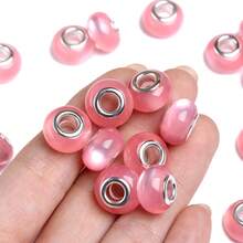 Colorful Resin European Beads For Jewelry Making, 20pcs Mixed Color Large Hole Beads, Compatible With Charm Bracelets, DIY Craft Supplies - Hồng - Xem 3