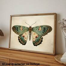 1 pieza de arte de pared bohemio vintage con mariposas en verde salvia, decoración de polillas para sala de estar, dormitorio, oficina en casa - Tema floral rústico del bosque, decoración para dormitorio, apartamento, restaurante, decoración bohemia para el hogar. - negro - Ver 2