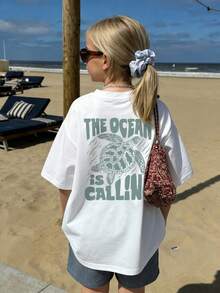 1pc Girls Casual Turtle Print Round Neck Short Sleeve T-Shirt, Summer Student Tween Clothing - Turtle Design T-Shirt Suitable For Daily Adventure, Tween Girls Summer Shirts, Islami Eid Mubarak Ahlan Ramadan - White - View 2