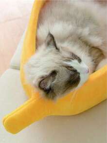 1pc Removable & Washable Banana Shaped Pet Bed, Enclosed & Warm Dog/Cat Bed For Small Pets - Yellow - View 5