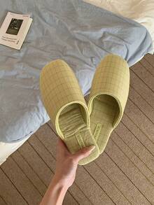XIXITIAO Sweet Plaid Comfy Lightweight Flat Home Slippers Square Toe Fine Plaid Soft Sole Home Slides All-Season Floor Slippers - Light Green - View 9