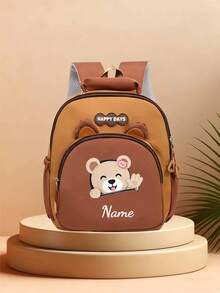 Customizable Backpack With Headphone Zipper And Bear Pattern, Personalized With Your Name Or Holiday Info. Suitable For School, Dance Class, And Travel. Great As Birthday Gift, Souvenir Bag, Christmas Or New Year Gift. Zipper Direction Random. - Multicolor - View 3