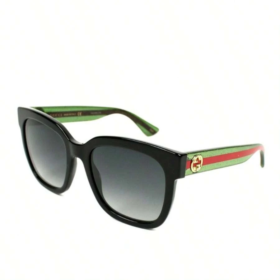 GUCCI Acetate Sunglasses, Black, Green, Red Square Frames, Women's Eyeglass Case - 查看 1