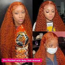 NARNI 30 Inch Ginger Wig Human Hair 13x6 HD Deep Wave Lace Front Wigs Human Hair Ginger Orange Curly Human Hair Wig 100% Glueless Human Hair Wigs Wet And Wavy 250 Density 350# Colored Lace Frontal Wig With Hairline For Women - S350 - 查看 6