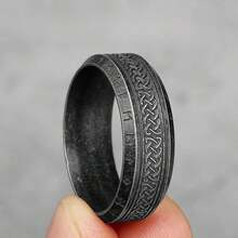 1 8mm Vintage Rune 316L Stainless Steel Ring - Complex Celtic Knot Design, Engagement And Wedding Jewelry For Men, Valentine's Day Gift, Anniversary, New Year's Eve, Men's Creative Gift, Men's Christmas Gift - Black - View 16