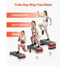 Aerobic Exercise Step Platform, 28-Inch Workout Aerobic Stepper, Height Adjustable Fitness Training Step Deck Trainer With 4 Risers, Non-Slip Surface Bench For Home Gym Cardio Strength, Red - Red - View 6