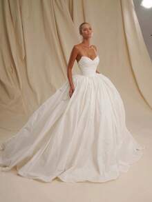 Hanging Neck Halter Satin Ball Gown Wedding Dress, Royal Elegant Bridal Gown, Wedding Dresses For Bride, Elegant And Comfortable, Formal Dresses For Women, Suitable For Wedding, Party, Vacation, Bride, Formal Occasions, Dinner Dress, Prom Dress, After-Party Dress, Homecoming Dress, Cocktail Party, Birthday Party, Ceremony - trắng - Xem 3