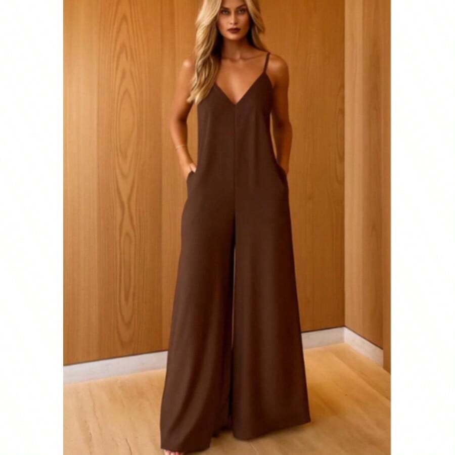 Duna Long Jumpsuit With Wide Legs - 鏽棕色 - 查看 1