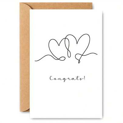 Carte de vœux de mariage au design élégant en forme de cœur - Message de félicitations en écriture cursive à la mode, convient pour les mariages, anniversaires et occasions spéciales - Souvenirs chaleureux pour les invités et la famille, cadeaux, style simple, mise en page fraîche