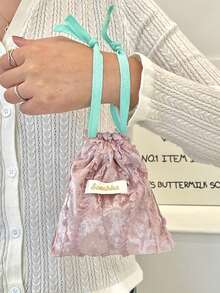 Lace Drawstring Closure Storage Bag, Small Fabric Pouch, Cosmetic Coin Purse Earbud Handbag, Multi-Function Toiletry Bag - Multicolor - View 5