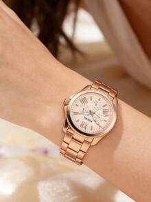 Fossil Women's Luxury Rose Gold Stainless Steel Watch, Multifunctional Date Display Dial, Fashionable Large Dial Wristwatch AM4511 - Pink - View 3