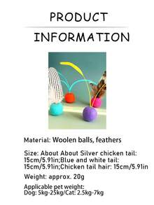 1 pieza Nuevo juguete creativo, divertido y lindo para gatos, hecho a mano de manera única con plumas naturales, bola de lana súper elástica y silenciosa. Adecuado para todas las razas de gatos pequeños y medianos, sin necesidad de batería, para autoentretenimiento, interacción, ejercicio, reducir el aburrimiento y el comportamiento destructivo. - Multicolor - Ver 11