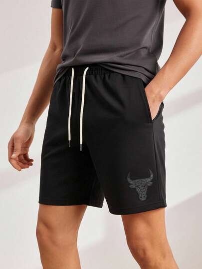 Driftmere 男士夏季新款短裤，时尚个性，简约时尚，牛纹印花，松紧腰带抽绳，休闲运动健身网球跑步短裤