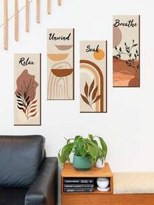 4pcs/Set Leaf & Letter Graphic Wall Sticker, Modern PVC Abstract Line Print Wall Decal For Home Decoration,Posters,Stickers,Wall Art,Spring Decoration Items Refresh Your Home,Rama Decoration Stickers Gifts Birthday Graduation Kitchen Decor - Multicolor - View 6