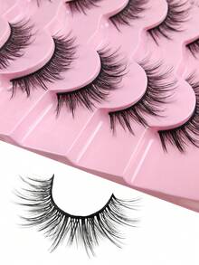 7 Pairs Natural Lashes Crossed Faux Mink Eyelashes Wispy Fluffy False Eyelashes Lightweight Natural Look Individual Lashes Curly Soft Lashes For Makeup Strip Lashes, Lashes, Eyelashes, Fake Lashes - Black - View 6
