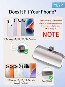 YLYP 迷你便携式充电器，带支架，适用于，5000mAh超紧凑型移动电源，旅行必备，插电式电池组，旅行无线手机充电器，兼容 14/14Pro/13/12/11/X/8/7/6 Plus和安卓Galaxy手机 - 複色 - 查看 7