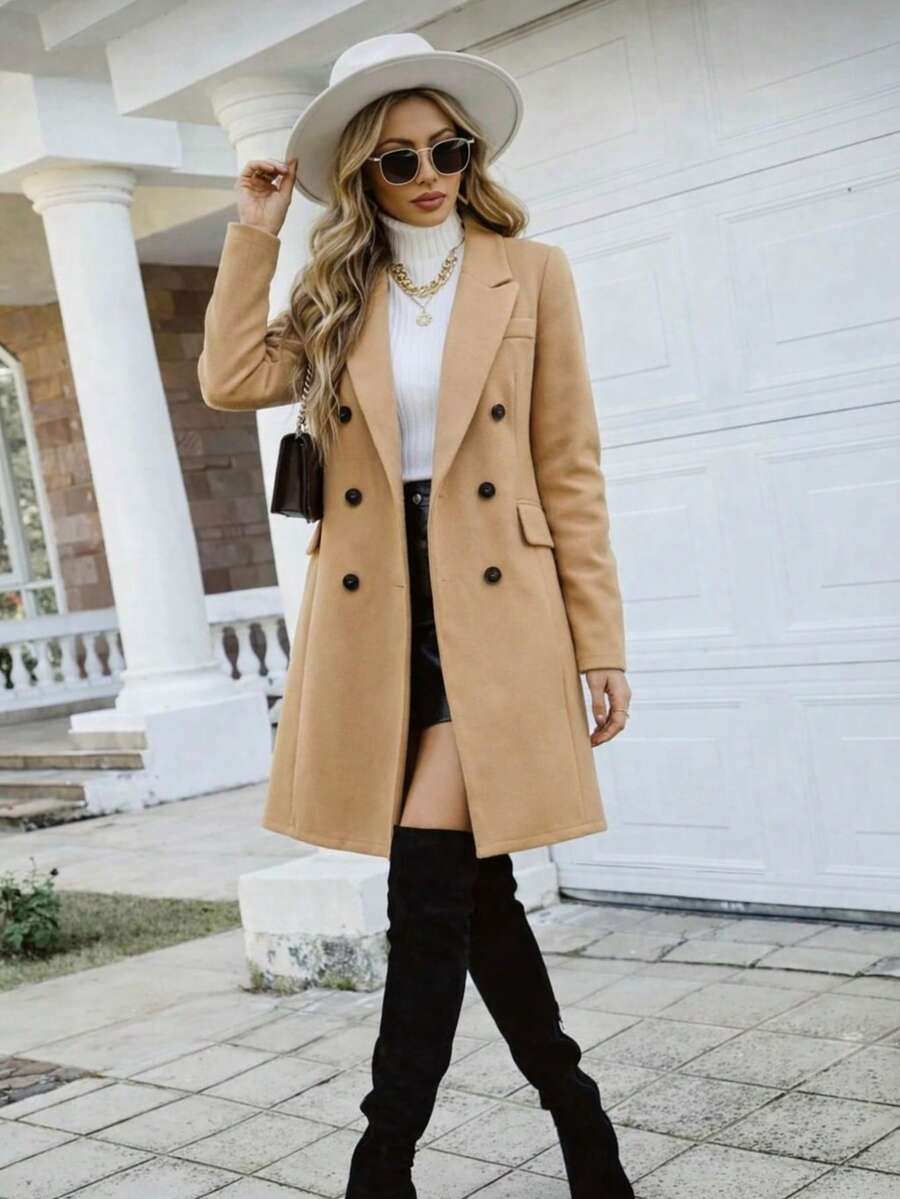 Women's Long Coat In Solid Color00 - 米色 - 查看 1