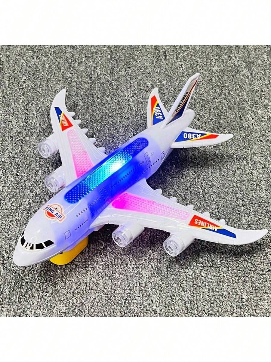 1个空客电动发光音乐飞机闪光通用汽车儿童玩具电动玩具，男孩礼物，圣诞礼物