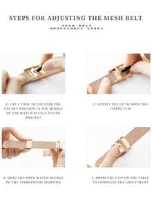 DOM 1件女士玫瑰金不锈钢表带时尚优雅石英表，带日历和星期显示，防水，适合送礼和日常佩戴 - 玫瑰金 - 查看 7