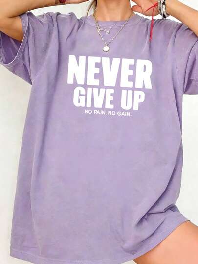 Camiseta de manga corta de mujer con ajuste holgado y cuello redondo, con estampado de patrones lindos y casuales. Adecuada para vacaciones como el Día de San Valentín, la temporada de regreso a la escuela, el Día del Maestro, etc. "Nunca te rindas, sin dolor no hay ganancia". Estampado gráfico, adecuado para vacaciones como el Día de San Valentín, la temporada de regreso a la escuela, el Día del Maestro, etc. Camiseta casual de manga corta, suave, holgada y cómoda para el día a día y las vacaciones.