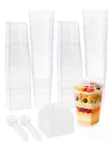 20/40/80个装方形迷你甜点杯，带盖，可选配勺子，透明芭菲杯（甜点杯），适用于婚礼招待会、派对、酸奶、布丁、芝士蛋糕、蛋奶冻、果冻和开胃慕斯等。 - - - 查看 1