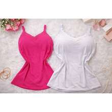 Set Of 2 Women's Basic Tank Tops With Lace Detail On The Bust, Thin Straps, Comfortable And Versatile - Hồng và Trắng - Xem 1