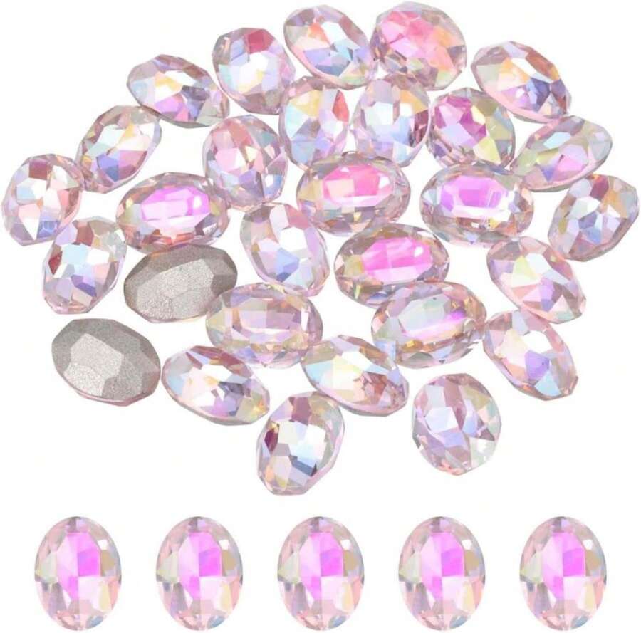 MECCANIXITY 24Pcs Oval Pointed Back Rhinestone, 6 X 8mm Oval Faceted Glass Rhinestone Gems Pointed Back Faceted Glass Beads For Nail DIY Jewelry Making Crafts Shoes Crystal, Flower Pink - ColorU - Xem 1
