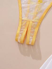 2-Piece Women's Yellow Open-Cup French-Style Floral Embroidary Underwire Bra And Thong Sexy Lingerie Set Adjustable Straps Bra Crotchless Panty Underwear Suit For Vacation Homewear Hot Nightwear Valentine's Day Anniversary Honeymoon - 黃色 - 查看 7