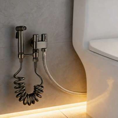 1pc Toilet Bidet Sprayer, 1 Inlet 2 Outlet Valve. Toilet Flushing Booster Sprayer Household Angle Valve, Premium Product
