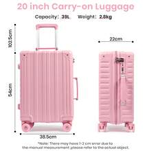 Lightweight 20 Inch Carry On Suitcase, PC Hard Shell Travel Small Luggage With 4 Spinner Wheels & TSA Lock For Travel, Pink - Pink - View 4