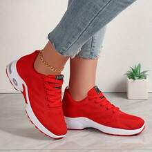2026 New Style Women's Casual Sports Shoes Solid Color Lace-Up Slip-On Wear-Resistant Eva Insole Women's Tennis Shoes Indoor Exercise Outdoor Hiking. - 紅色 - 查看 1