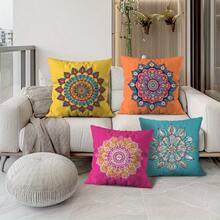 1/4pcs Bohemian Pattern Single-Sided Print Sofa Pillowcase - Peach Skin Texture Pillowcase (No Pillow Insert) - A - View 1