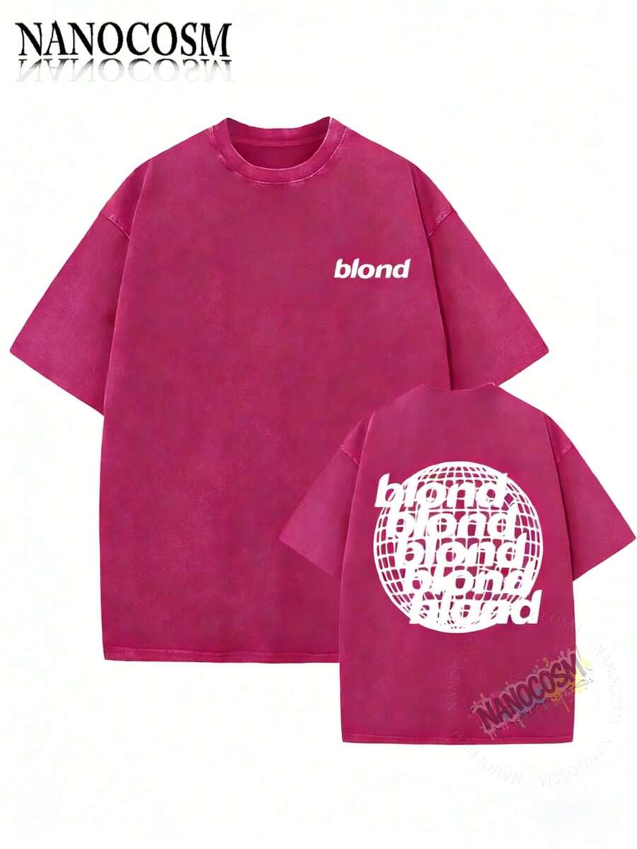 1PCSMen's Oversized T-Shirts, Washing Hip-Hop, Frank Channel, Orange, Ocean, Blonde, Hip-Hop, Fashionable Street Clothes, Retro.-Premium Cotton Graphic Printed Round Neck T-Shirts-365T - 粉色 - 查看 1