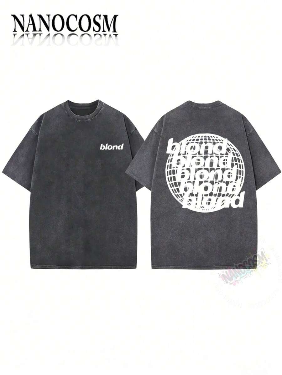 1PCSMen's Oversized T-Shirts, Washing Hip-Hop, Frank Channel, Orange, Ocean, Blonde, Hip-Hop, Fashionable Street Clothes, Retro.-Premium Cotton Graphic Printed Round Neck T-Shirts-365T - 灰色 - 查看 1