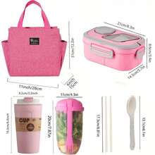 ZTVZTV Double-Layer Multi-Compartment Lunchbox Set/Single Lunchbox. Includes Lunchbox, Cup, And Lunch Bag, Suitable For School, Office, And Outdoor Picnics. | Food Storage Containers | Kitchen Accessories | Lunchbox Set/Single Lunchbox - 粉紅色套裝1(便當+咖啡杯+餐袋) - 查看 2
