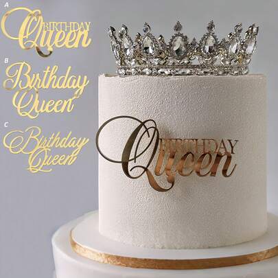 1个/3个/6个金色、银色、玫瑰金亚克力女王生日蛋糕装饰插牌，镜面蛋糕装饰，生日派对用品
