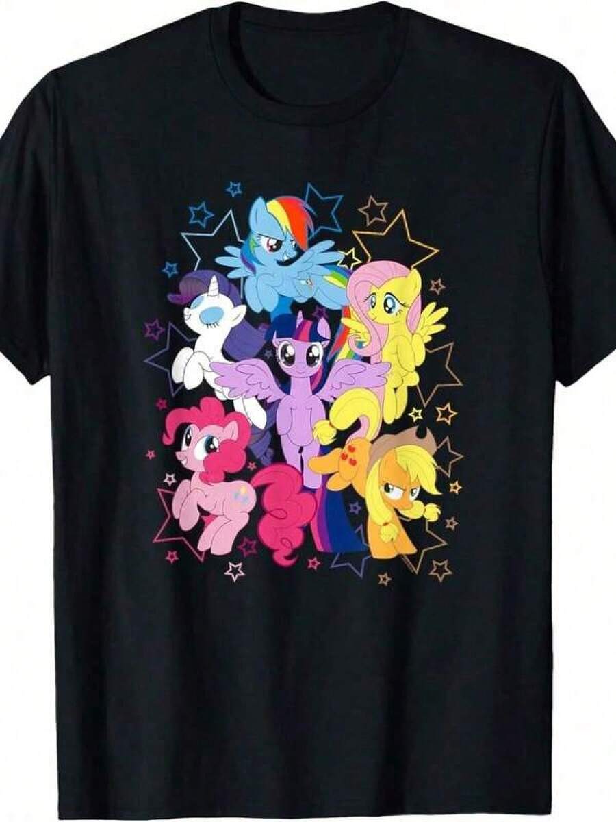 Tween Girls Clothes Casual Crew Neck Short Sleeve T-Shirt Spring Summer Graphic Top Black Tops My Little Ponys Friendship Is Magic Starry Group Shot T-Shirt. Jpg  Floral Printed Short Sleeve T-Shirt Graphic Tees Women Tops Tween Y2K Streetwear Spring Summer Outfits , Easy Comfort, Spring Summer Layers For Girls, Stylish Kids, Casual Wear, Kids Graphic Tees, Back To School, Spring Clothes - 黑色 - 查看 1