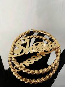 1 Pair 7cm Large Hoop Earrings, Customizable Name Text Personalized Earrings, 18K Gold Fashion Jewelry Stainless Steel, Engraved Bamboo Knot Earrings - Gold Round Name - Large Hoop Earrings, Thanksgiving Christmas - Frosted-gold - View 5